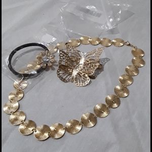 New girl bundle necklace hair tie & butterfly clip